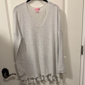Lilly Pulitzer Gray V-Neck Sweater with Tassels